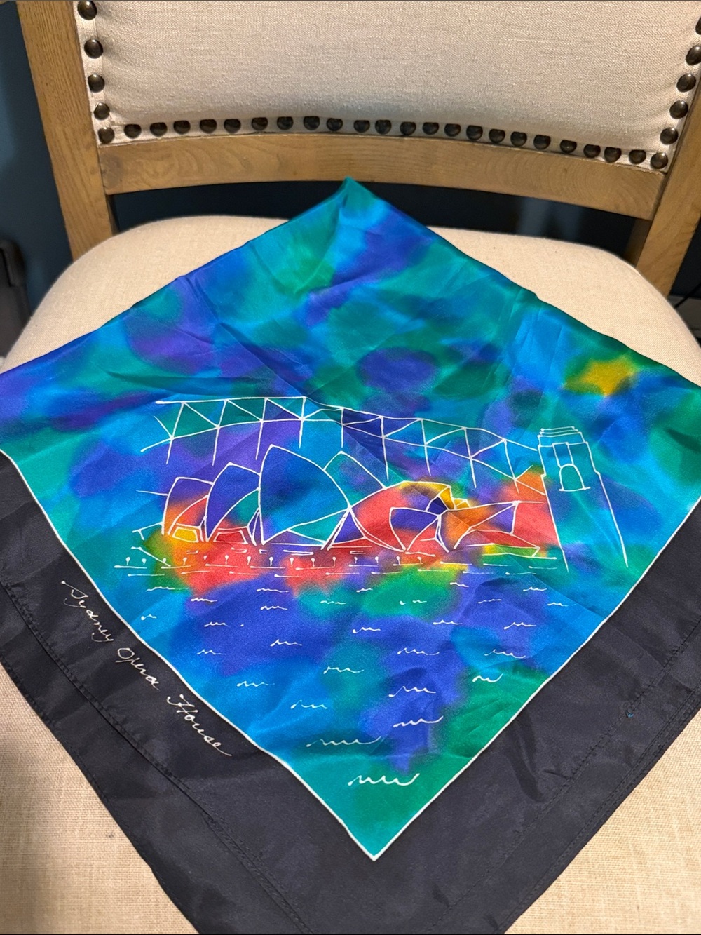 Vintage Sydney Opera House Hand painted Silk Scarf